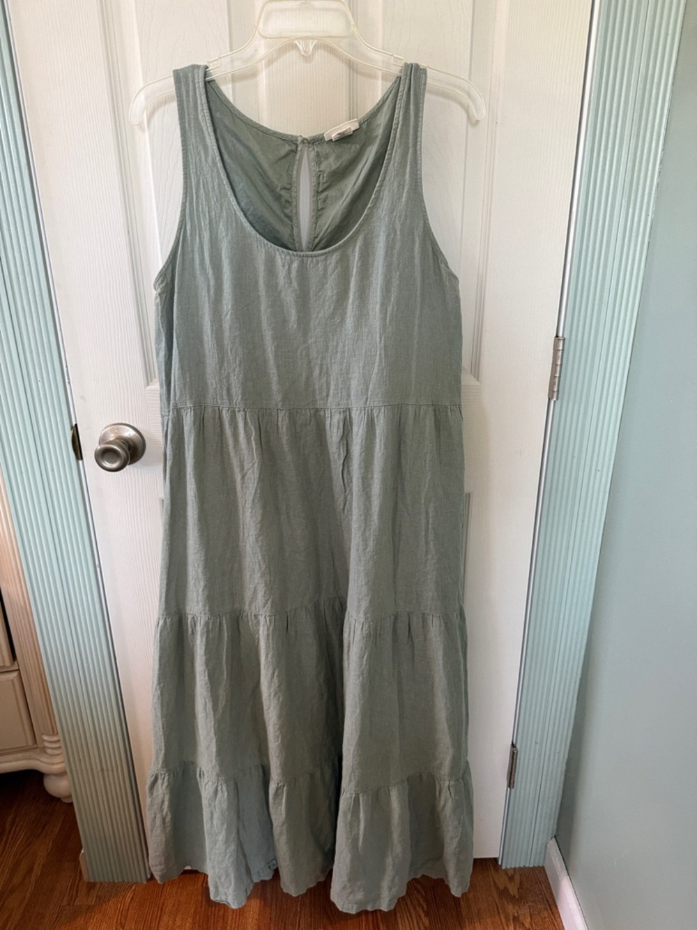 Nicole Miller Sage Green Tiered Sleeveless Maxi Dress